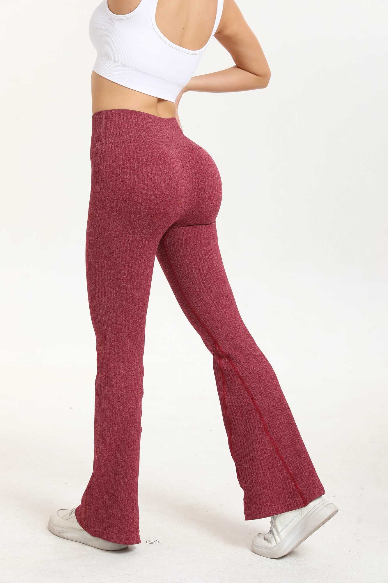 New Micro Bellbottoms Women Seamless Slim Leggings Solid Ribbed Knited Leggings High Waist High Elastic Yoga Fitness Pants J251030