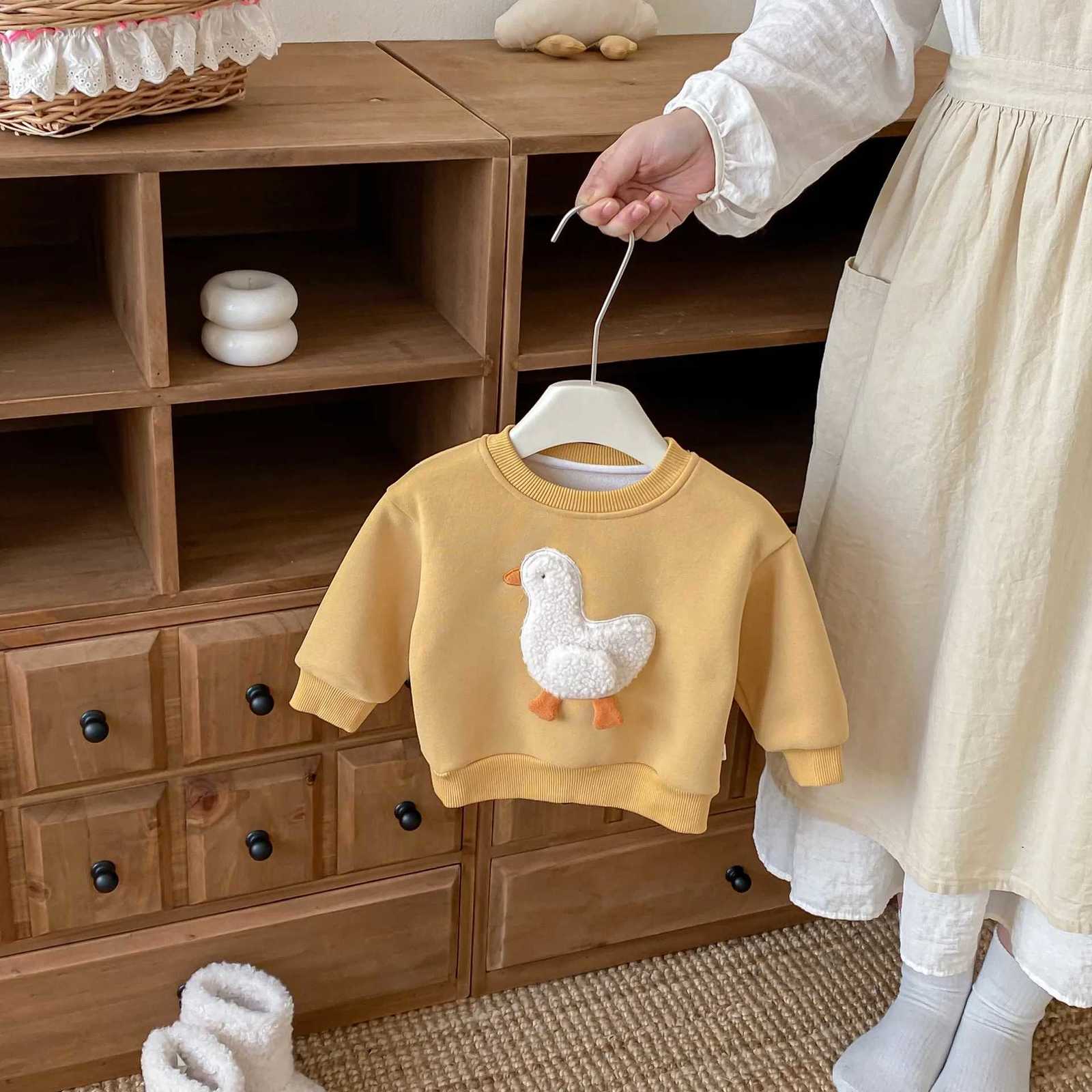 Kids Cartoon Duck Sweatshirt Unisex Long Sleeve Round Neck Top Cute Animal Themed Autumn Boys Girls HoodieT251030