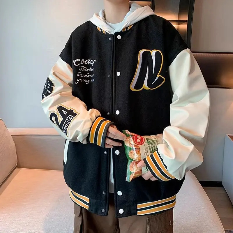 Mens Casual Jackets Embroidery Baseball Uniform Trendy Splicing Jacket Lightweight Men Couple High Street Motorcycle Coat 251028