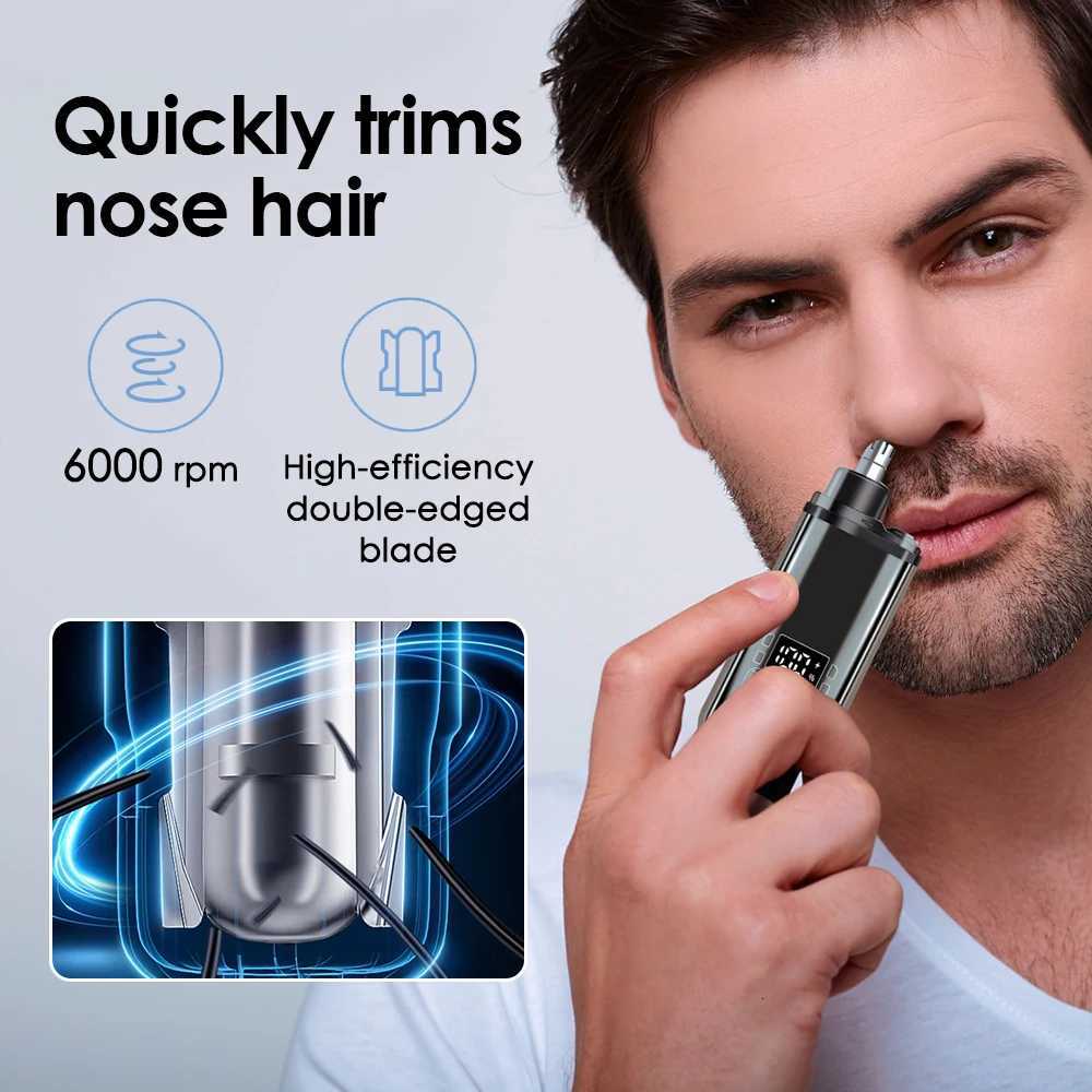 Electric Nose Hair Trimmer Painless Nose Hair Clipper USB Charging DualEdge Blades Portable LCD Display Men Mini Nose Hair Trim M251030