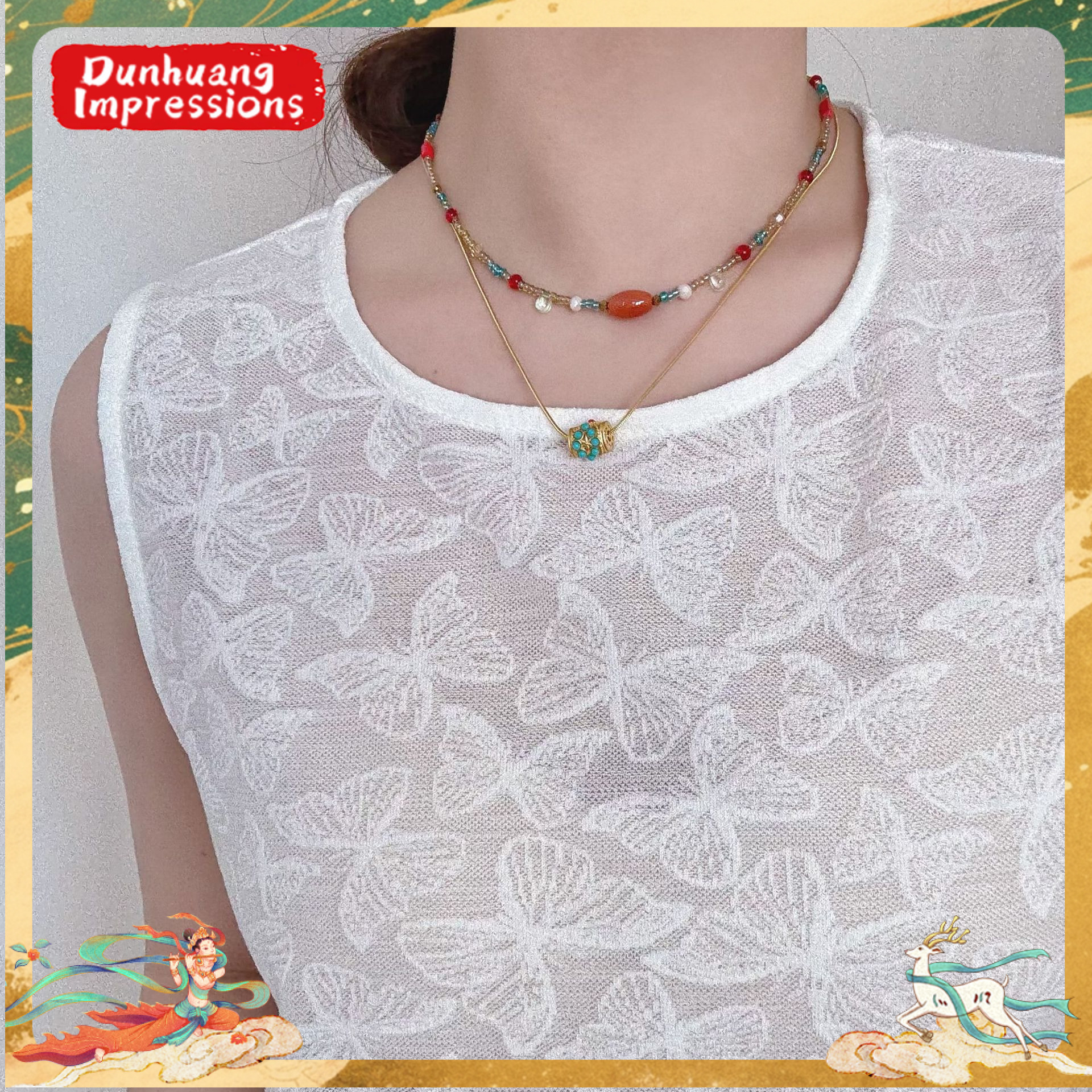 Niche Color Matching New Chinese Necklace Ancient Western Style Exquisite Versatile Pendant Accessories for Women ddmynov