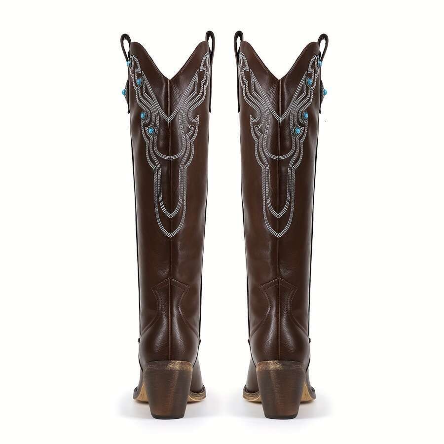 Women's - Slip-On Pointed Toe High Heel Ankle With Synthetic Cover, Brown For Western Festivals, Night Out, Women, Size, Cowboy Boots For Women P