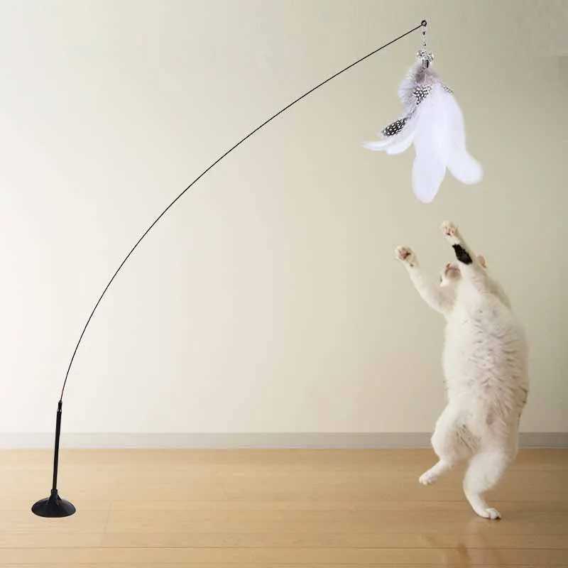 Funny Cat Toy Folorful Fluffy Feather With Bell Sucker Cat Stick Toy Kitten Play Interactive Detachable Teaser Wand Cat Supplies S251029
