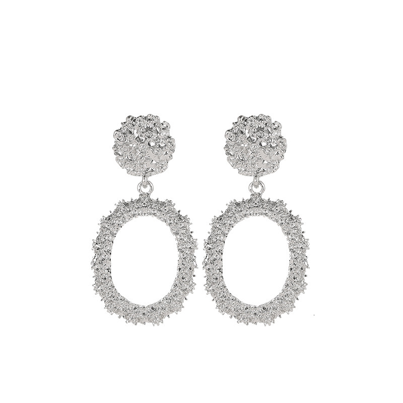 New Arrival Personality Geometric Frosted Stud Exaggerated Circle Relief Women Earrings