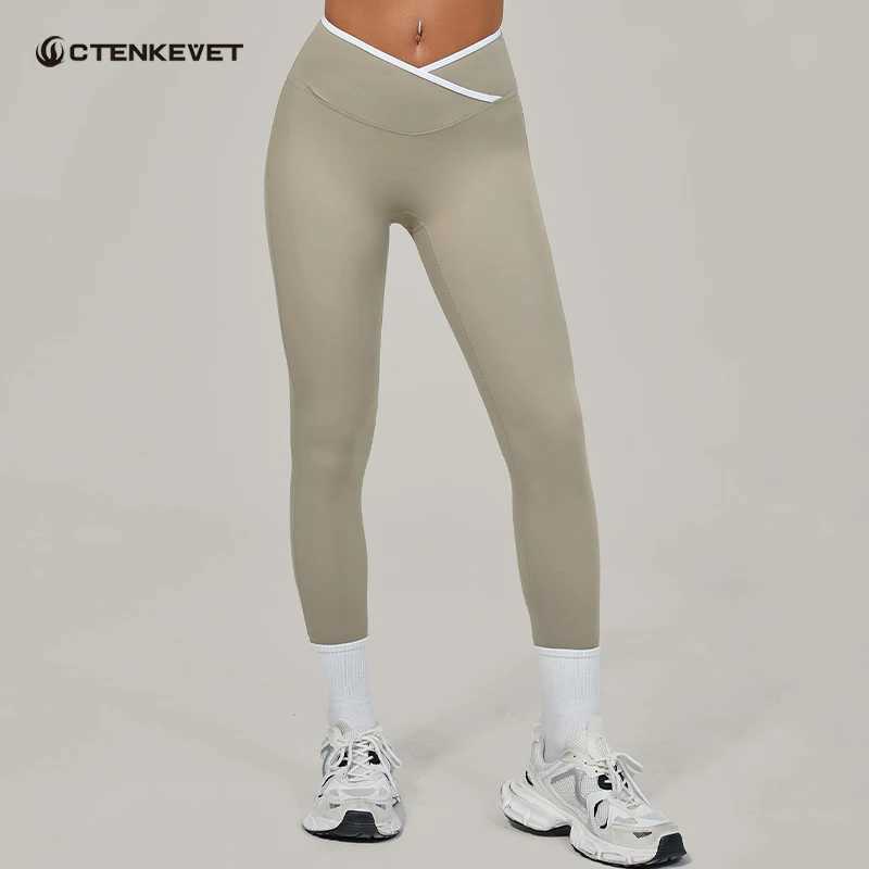 Ctenkevet Women QuickDry Fitness Pants Female Autumn Crossed Waist Pocket Yoga Pants Pilates Gym Running Workout Leggings Woman J2510301