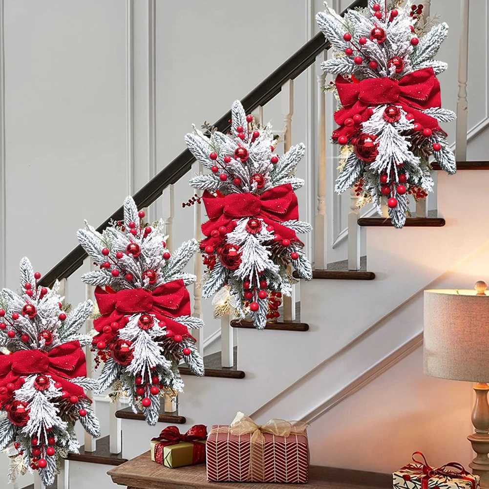 45CM Christmas Wreath Pendant withoutwith Light Atmosphere Decorative Garland Home Door Window Stairs Decoration Party Supplies C251030