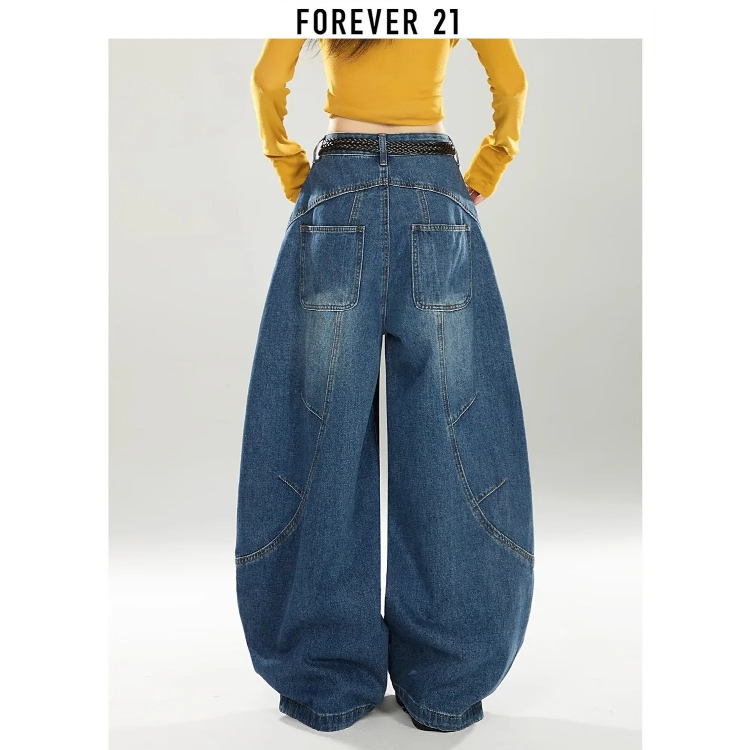 Americanstyle high street stitching curved blade womens jeans Y2K fashionable Ins scarf large size loose wide leg pants 251029