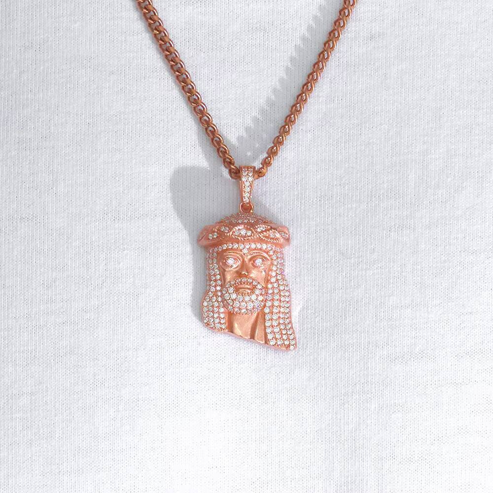 NUOYA Womens Fine Jewelry 925 Silver Jesus Head Pendant Iced Out VVS Moissanite Rose Gold Plated Charm Pendant for Gifts Designer's style