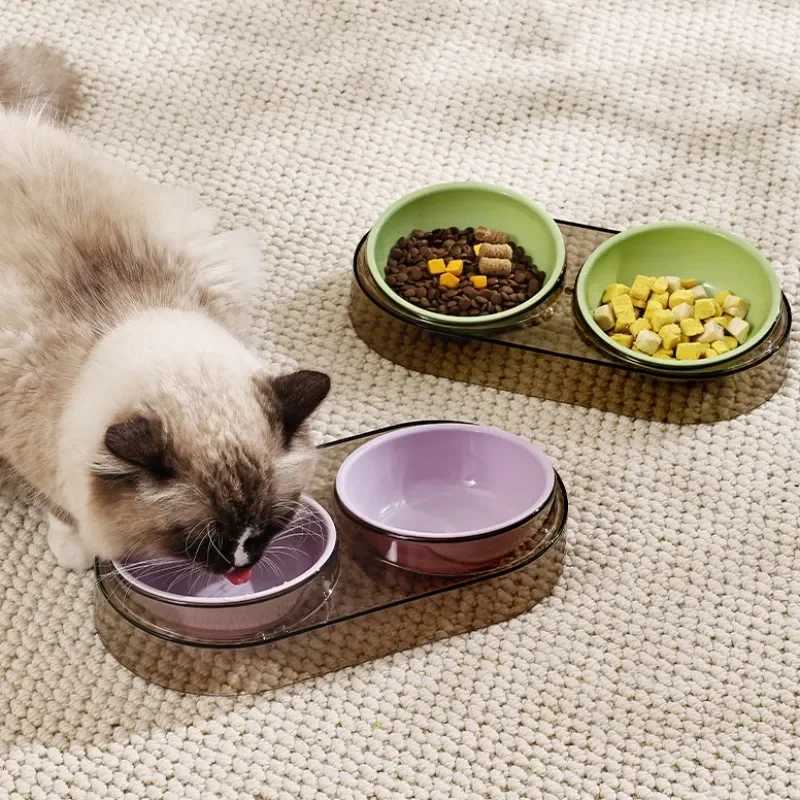 Dog Food Bowl Adjustable Cat Water Bowl Double Bowls for Dogs Feeding Neck Protector Detachable Dog Food Container Pet Supplies J251113