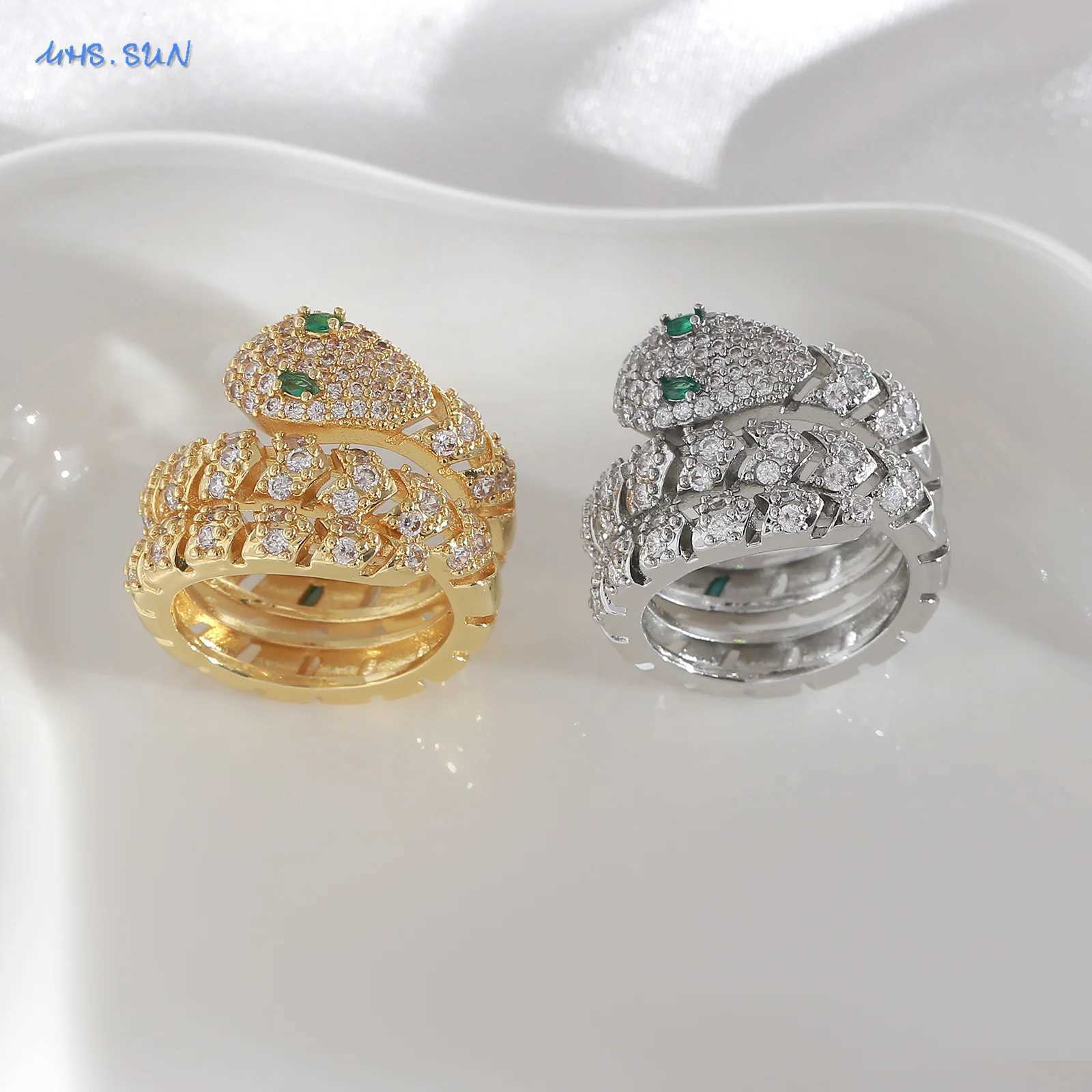 MHSSUN New Luxury Zircon Snake Rings For Women Gold Silver Color Adjustable Finger Double Rings Wedding Birthday Jewelry GiftsW251030