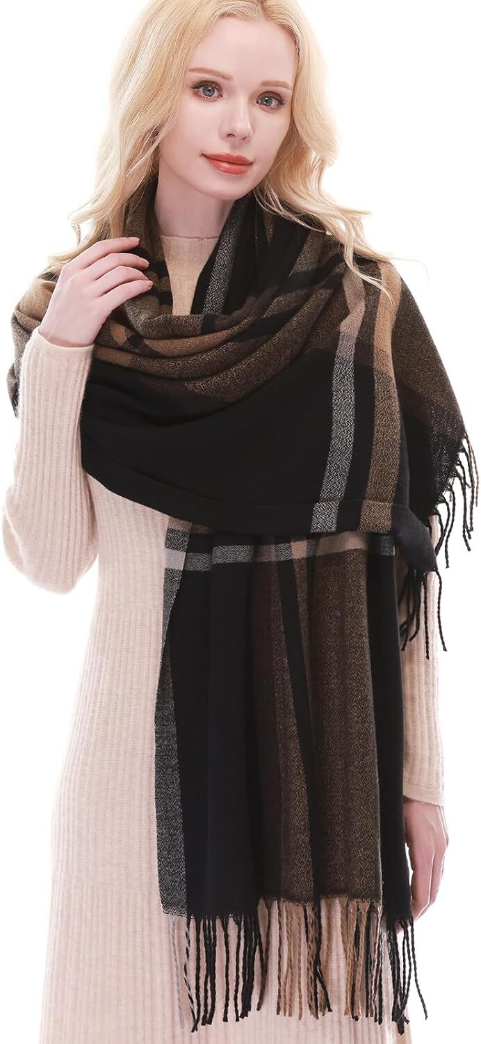 Custom Plaid Scarf Women Fall Winter Pashmina Scarves Wraps for Cold Weather Warm Large Christmas gifts