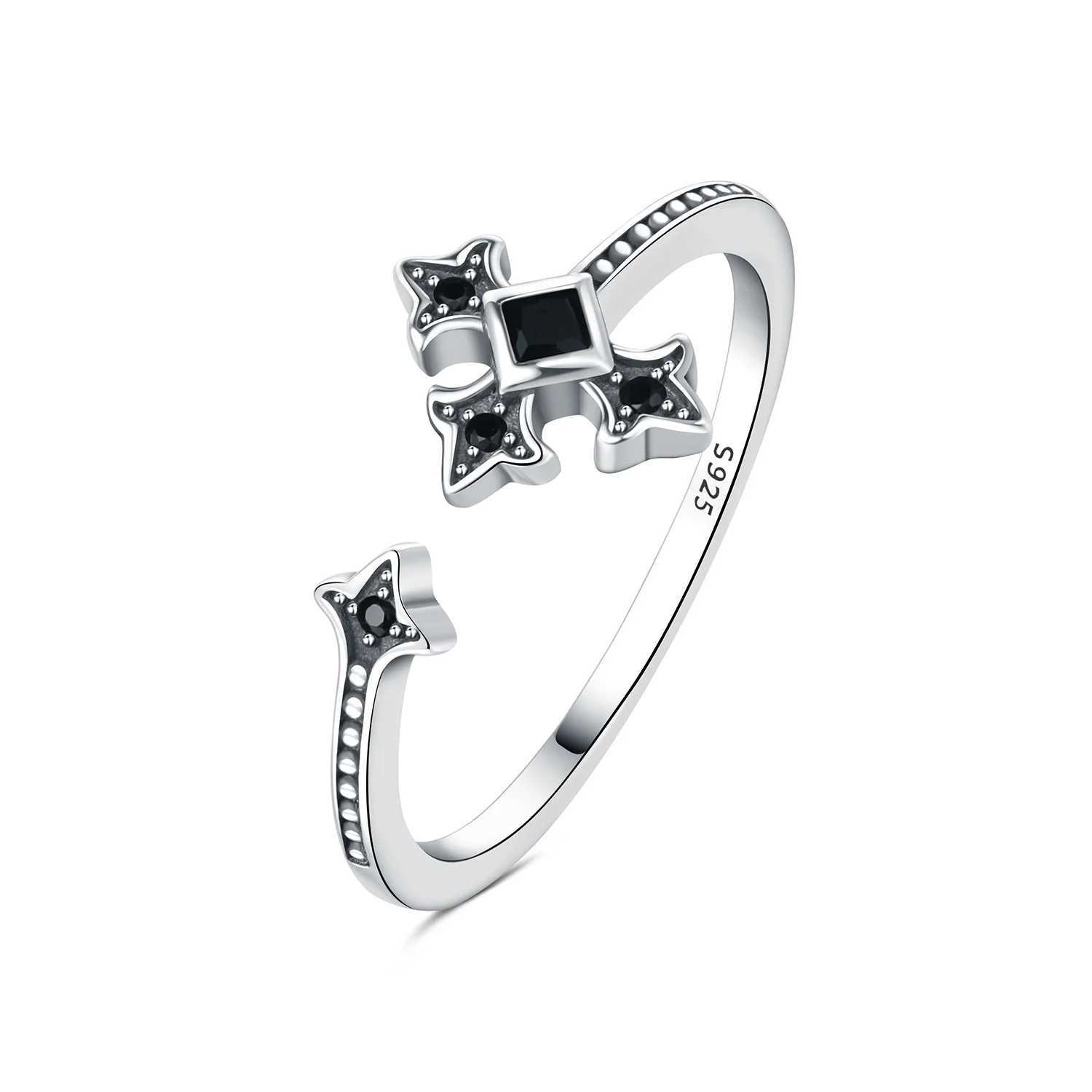 Orstarry S925 Sterling Silver Black Zircon Cross Opening Ring For Women Finger Ring Jewelry Party Fine Trendy GiftsW251030