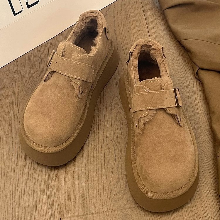 Thick-soled heightened Birkenstock women's new lazy foot pedals with fleece and thickened warm casual cotton shoes for women in the fall and wint