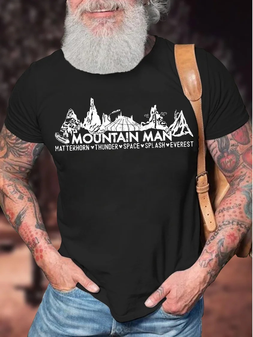 European & American Oversized Funny Outdoor Camping Graphic Cotton Casual Letter Print Crew Neck T-Shirt - TT7300