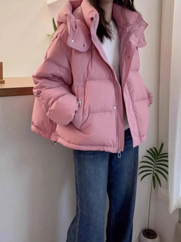 Hooded Winter Oversize Coat Thick Warm Loose Puffer Jacket Female Solid Fashion Zipper Outwear Women Korean Cotton Parkas 251030