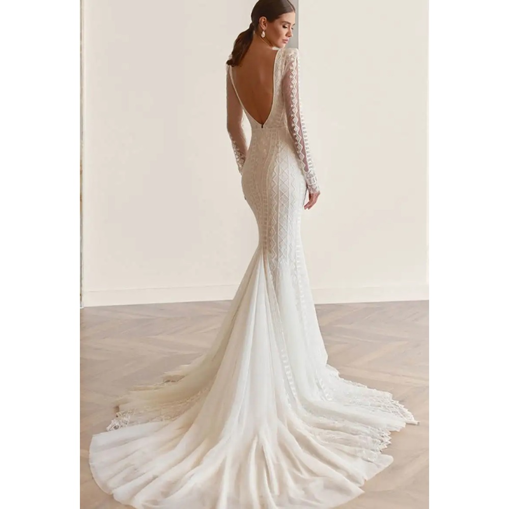 Modern Mermaid Gown Wedding Dresses Simple Pattern Lace Bridal Gowns Big Size V-Neck Vestidos De Novia Custom Size Colour