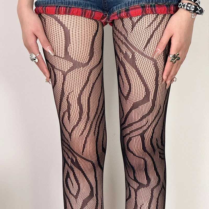 Y2K Style Fishnet Stockings Women Striped High Waist Fishnet Tights 2025 Summer Fishnet Hollow Floral Thigh High Pantyhose R251030