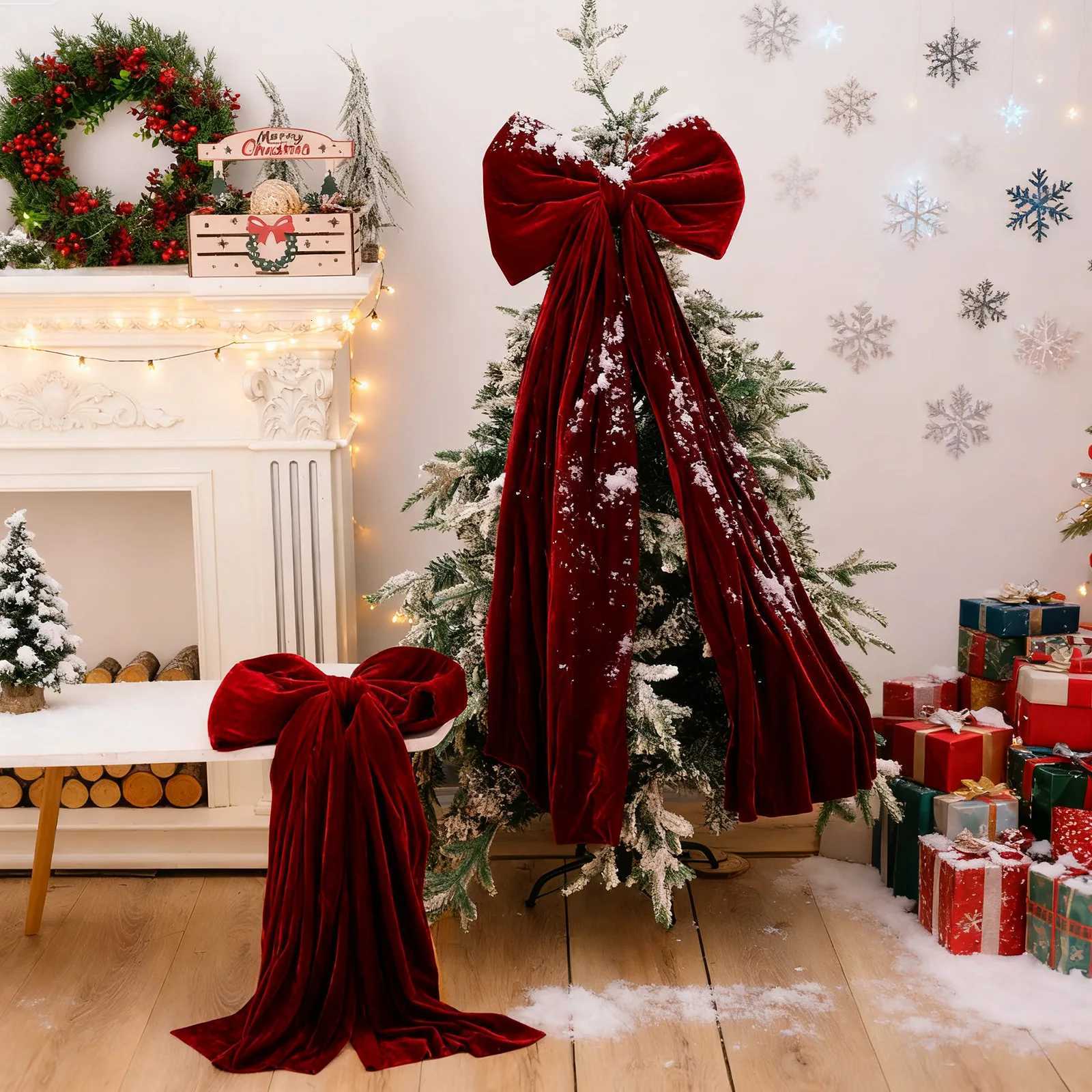 65ft Giant Red Velvet Christmas Bow Pendant Xmas Tree Bowknot Ornament for Home Decor New Year Party Gifts Festive Decoration C251030