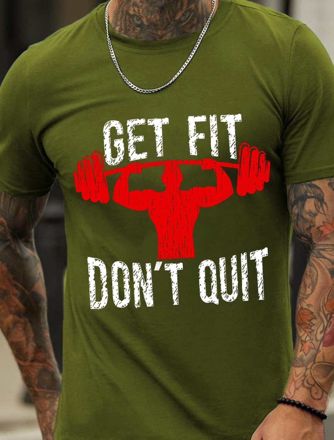 European & American Oversized Fit GET FIT DON'T QUIT Letter Print Men's Cotton Short-Sleeve T-Shirt - TT7063