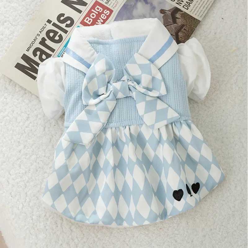 Autumn and Winter JK Plaid Fleece Warm Dog Dress Small Dog Teddy Bigbear Cat Skirt Pet Clothing C251030