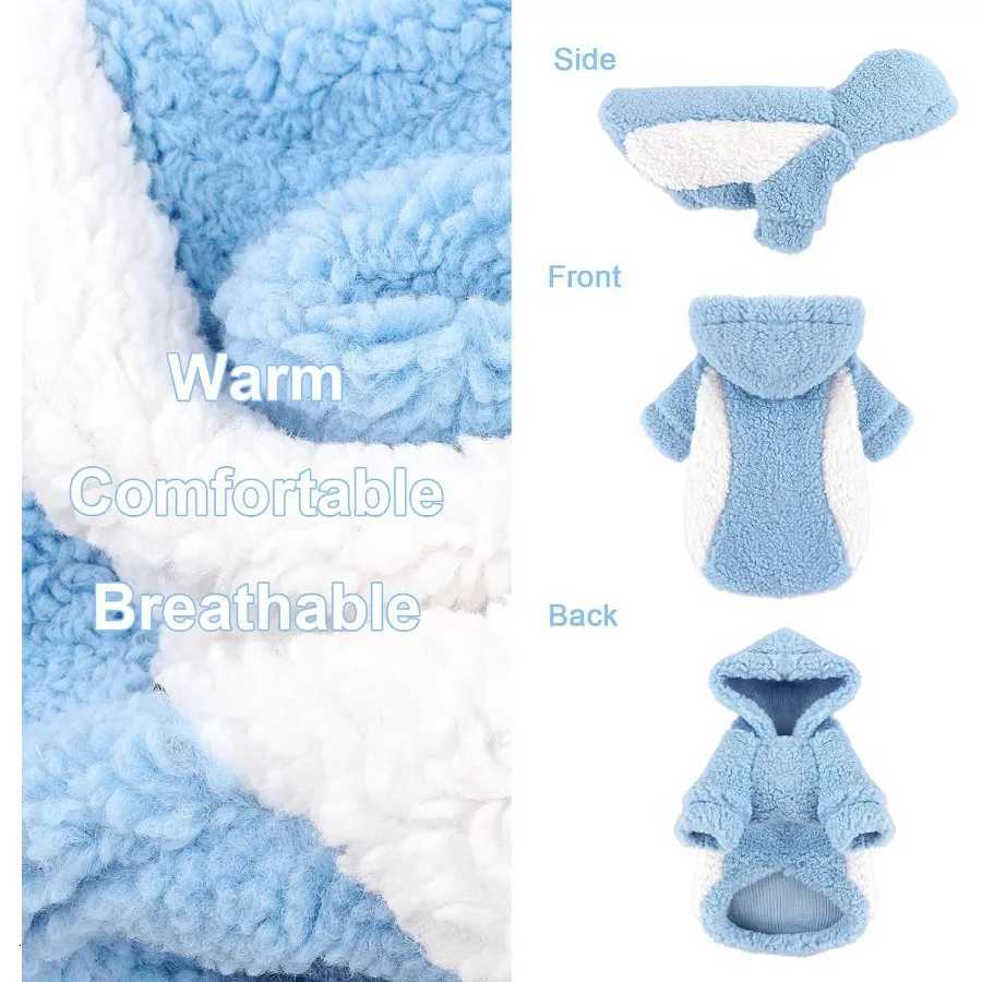 Dog Hoodie Pet Clothes Sweater with Hat Soft and Warm Cold Weather for Small Patchwork Hood Blue XXS C251030