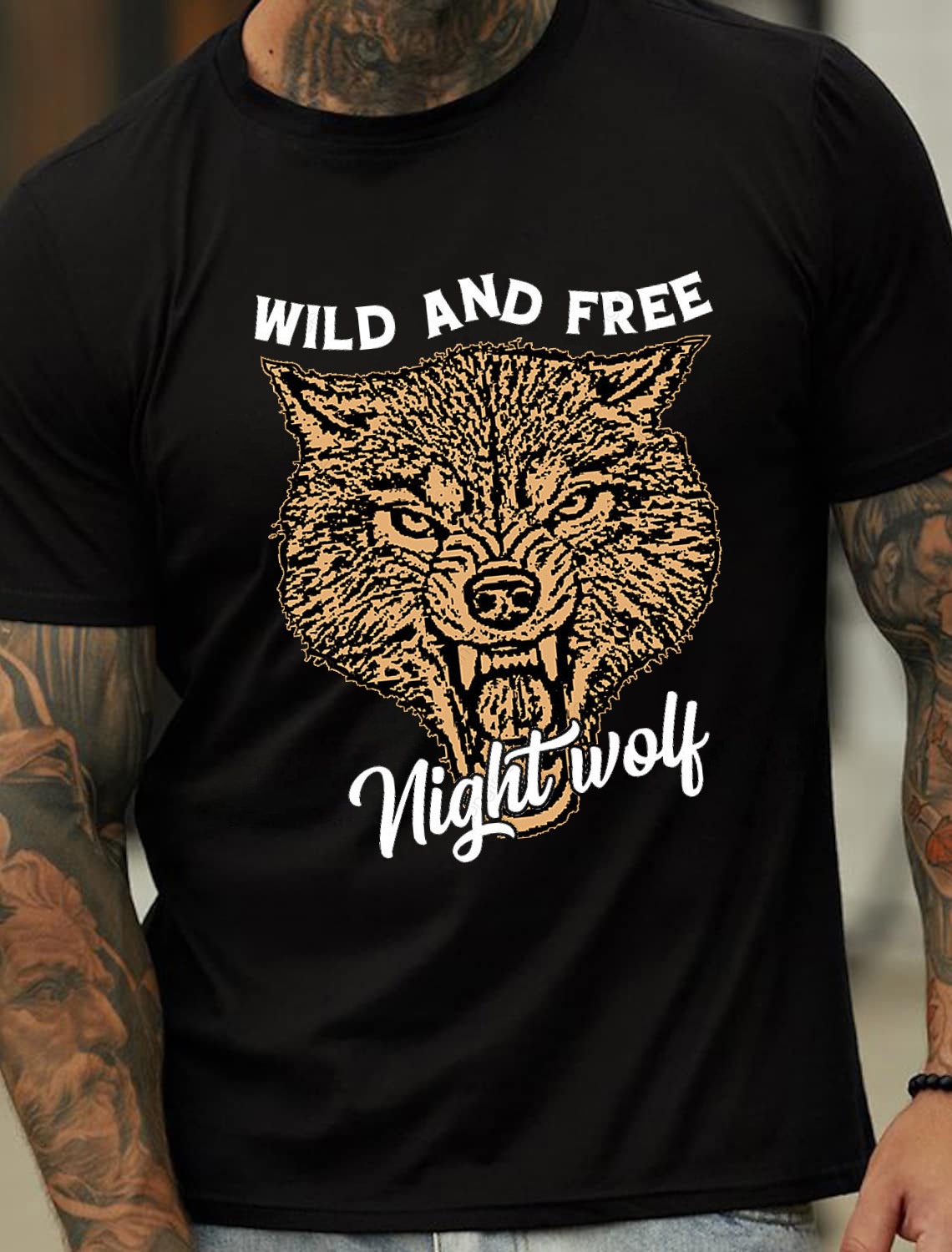 Wild & Free Night Wolf Print Men's Cotton Summer T-Shirt - TT7085