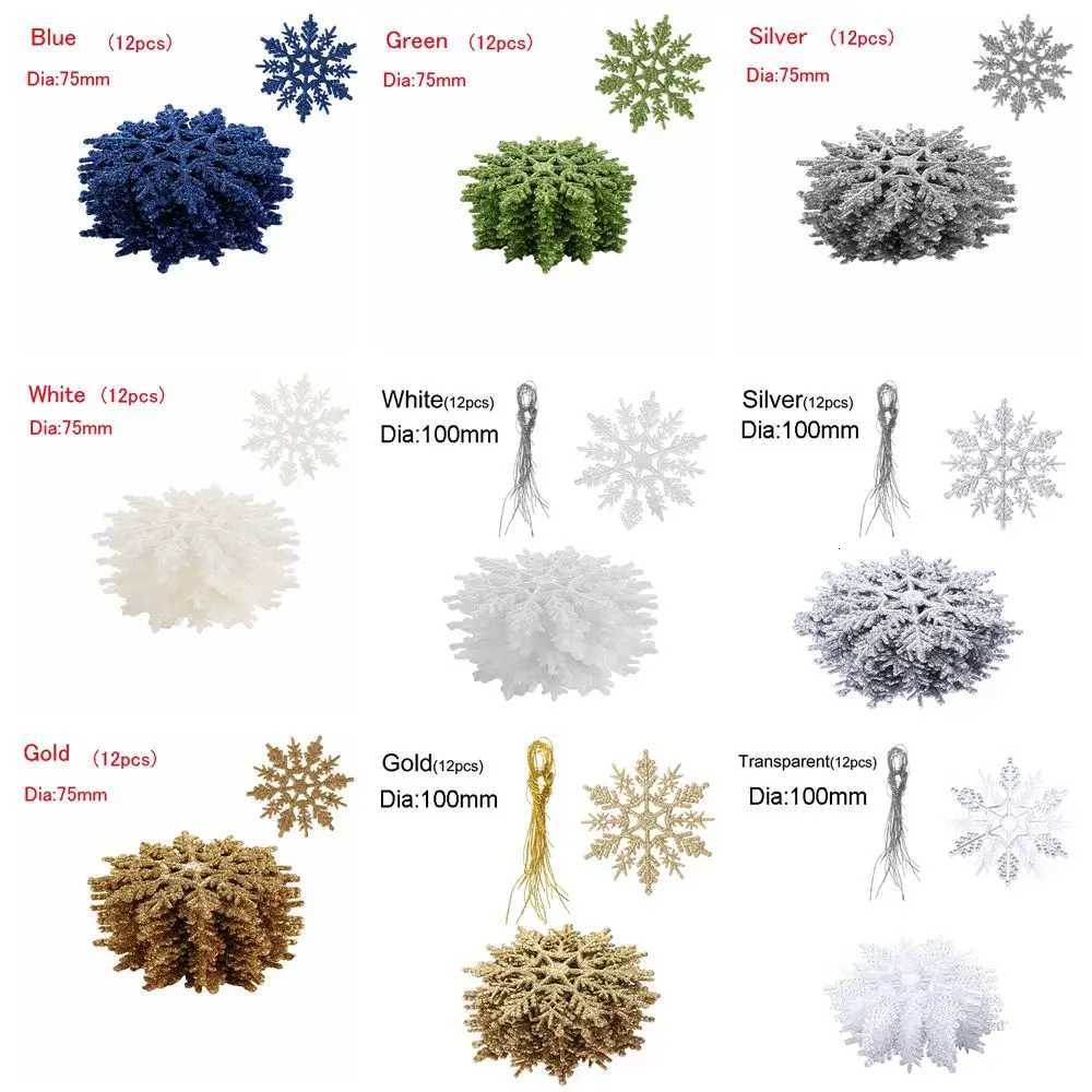 12Pcs 75cm Gold Powder Snowflake for Xmas Charming White Christmas Tree Decor Xmas Party Holiday Christmas Ornaments Home Decor C251030