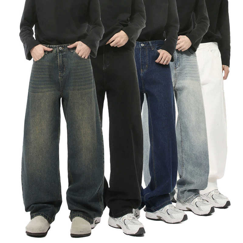 Men's Jeans Man Clothing|Four Seasons New Style Simple Wide-Leg Three-Dimensional Scimitar Washed Jeans Casual Trend