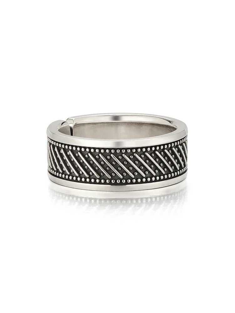New Silver Color Fashionable and Simple Retro Mens Ring Unique Design Trendy and Versatile High End Sense JewelryW251030