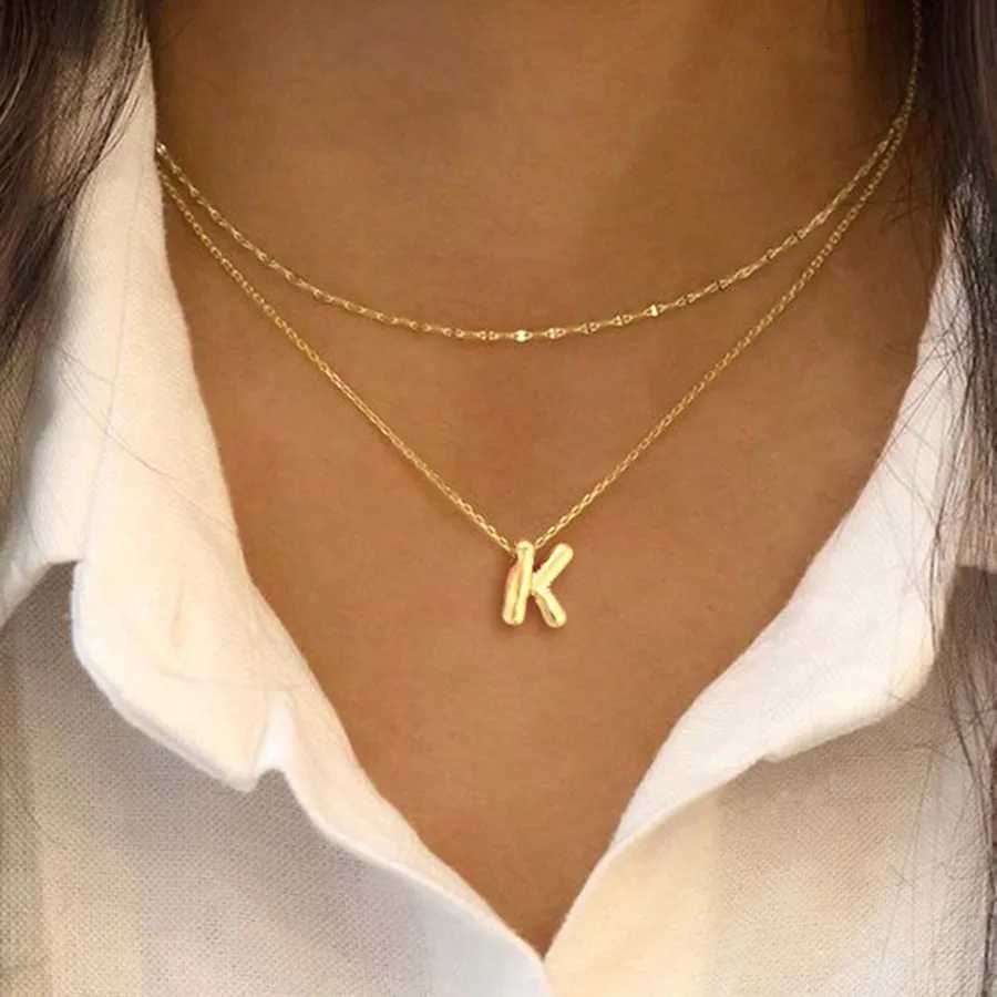 Dainty Bubble Letter Necklace Initial Gold Plated Stainless Steel Lip Chain Layered Ballon Necklaces For Women Jewelry GiftXJ251030