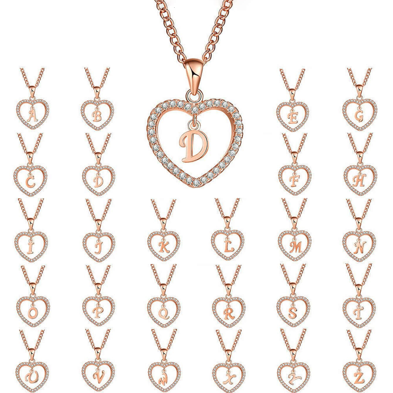 Ins Style 26 Letters Necklace for Women Elegant Dia-Studded Heart English Letter Pendant Clavicle Chain