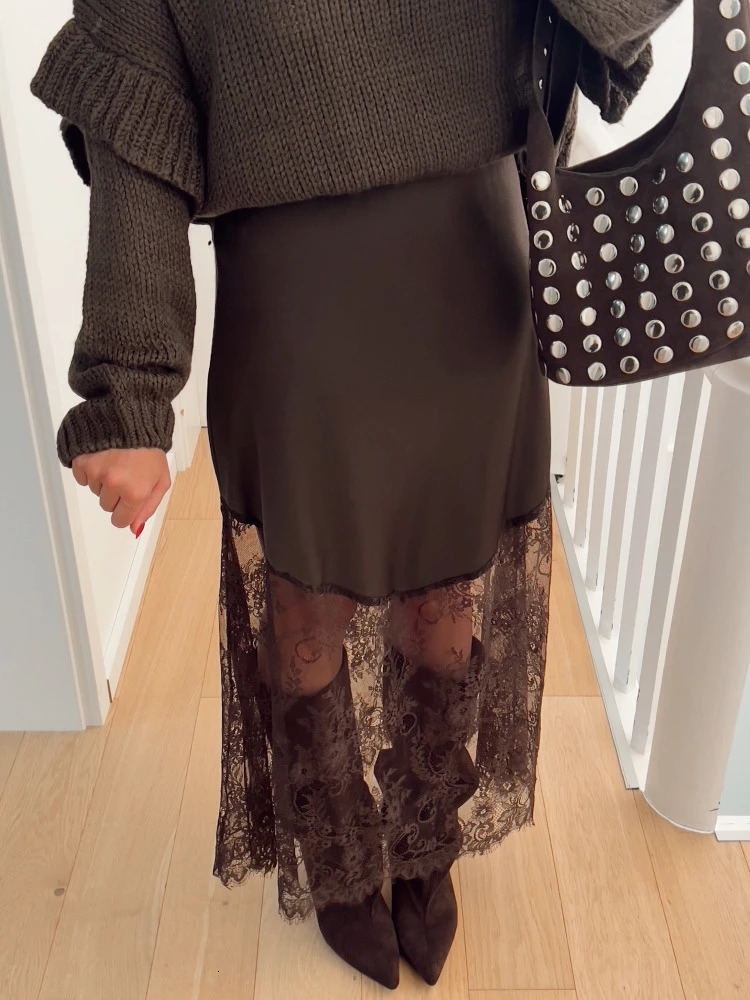 Tuularose Vintage Lace Skirts Fashion Lace Patchwork Sexy See Through Skirts High Street Elegant Party Streetwear Womens Skirts 251028