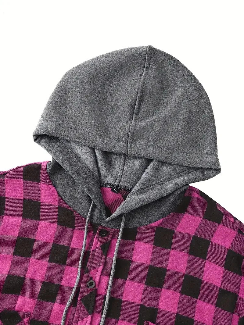 Fashion Streetwear Hooded Pocket Plaid Shirts Mens Slim Fit Long Sleeved Youth Flannel Shirt Casual Men Sports Jacket 251029