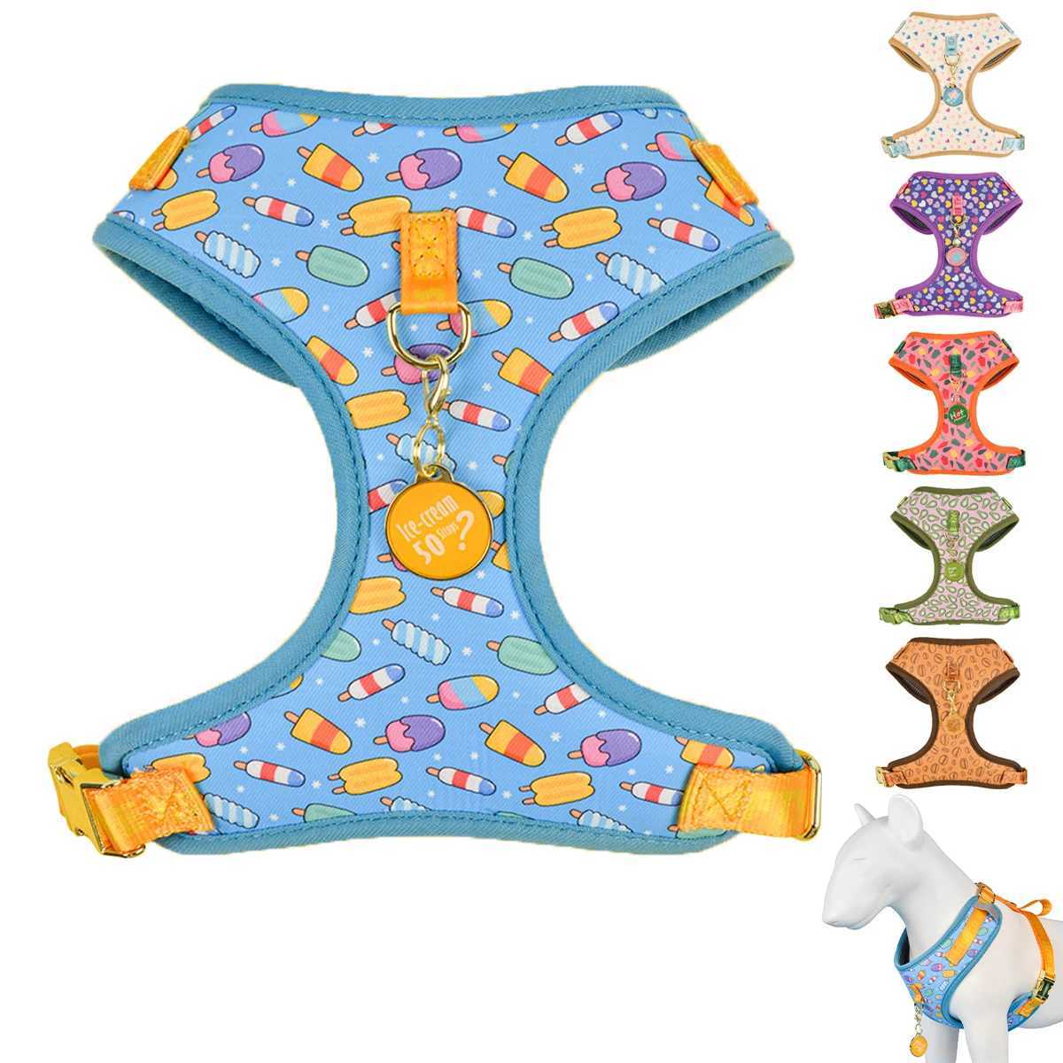 Valentines Day and New Years gift Luxury Design Adjustable Fashion Print Pet Harness1Pcs Color Matching ID Tag Free Send J251129