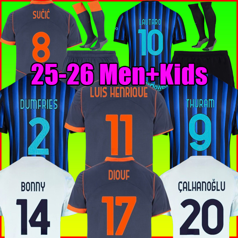 LAUTARO 25 26 soccer jerseys BARELLA THURAM DIMARCO LUIS HENRIQUE INTERES MILANES 2025 2026 football shirt men kids set uniforms BONNY DUMFRIES Kit maglie da calcio