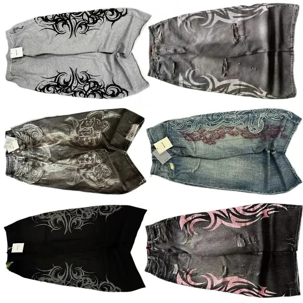Y2K Fashion Pattern Embroidery Baggy Jeans Men and Women High Street Vintage Hip Hop Casual Couple High Quality Wideleg Pants 251029