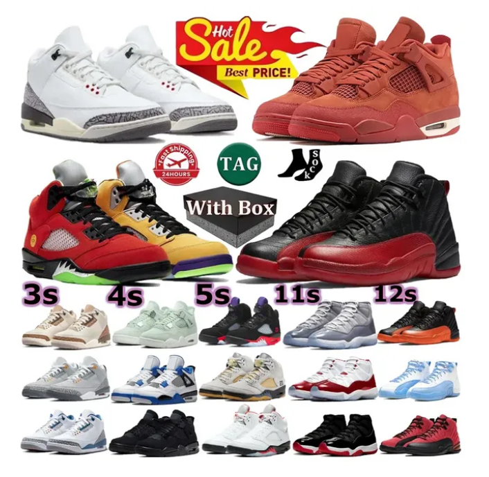 with box designer shoes 3s 4s 5s 12s white cement thunder basketball shoes grape wings black cat flu game men shoes outdoor Sports Shoes men women sneaker 36-47