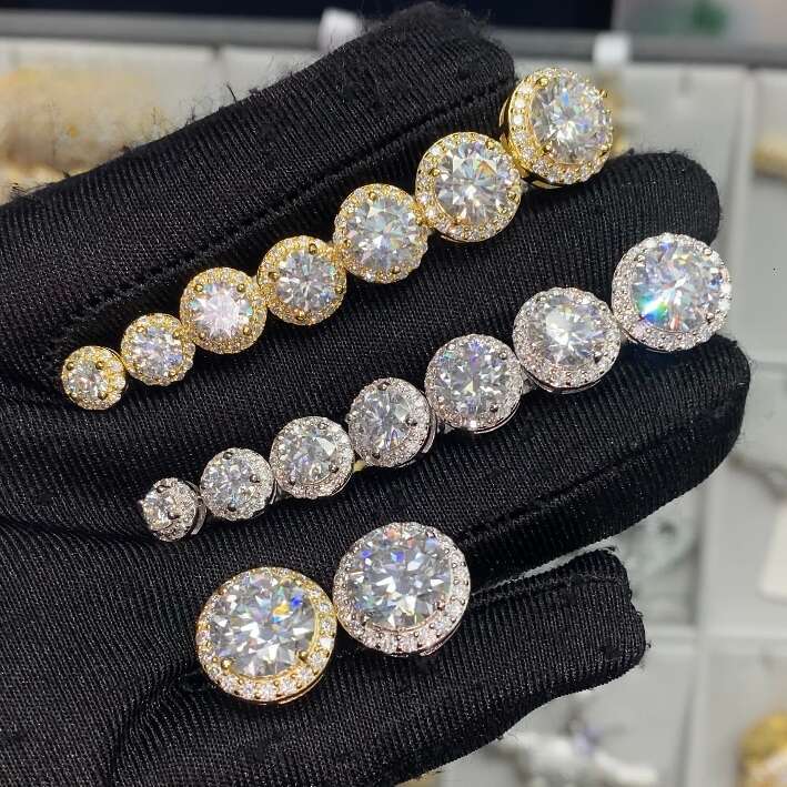 Super Sparkling Stud Earrings Luxury Jewelry 925 Sterling Silver Round Cut White Lab Moissanite Diamond Party Women Wedding Earring For Lover Gift