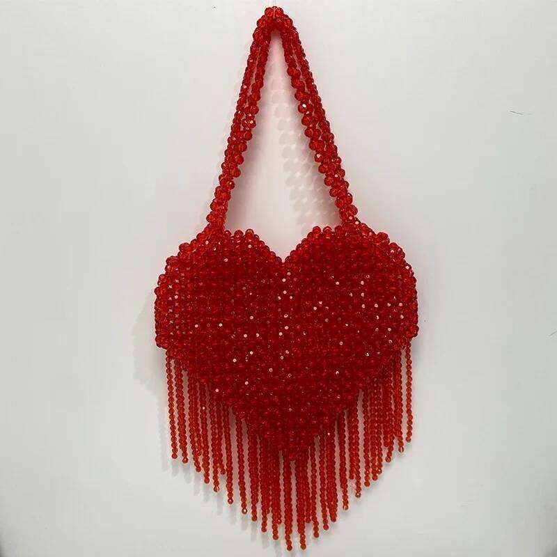 Love Pattern Tassels Purses Women Handbags Designer 2023 Top-Handle Vacation Beach Party Dinner Weeding Beaded Ladies