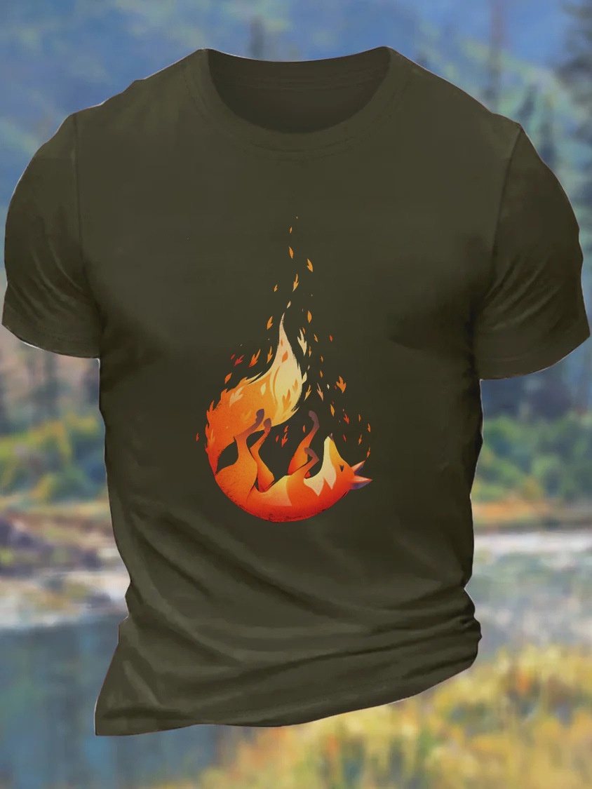 European & American Oversized Men's New Summer Animal Fox Pattern Cotton Casual Letter T-Shirt - TT7526