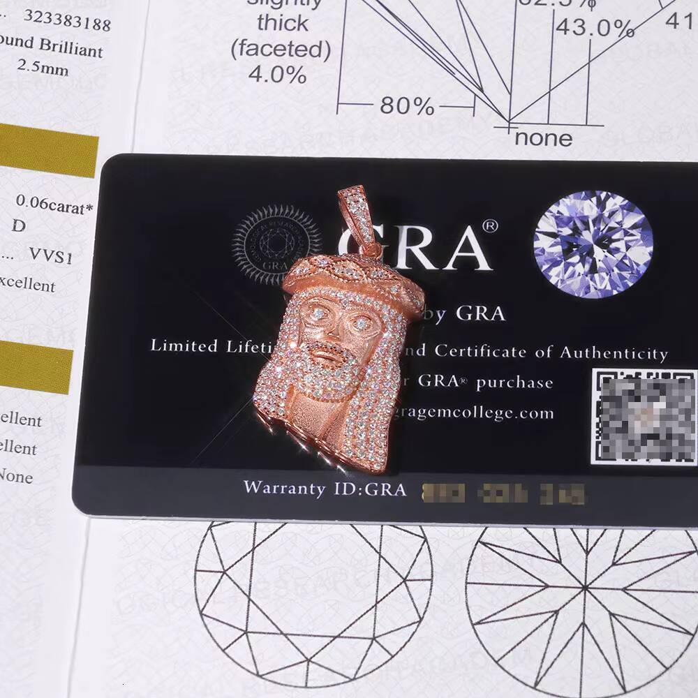 NUOYA Womens Fine Jewelry 925 Silver Jesus Head Pendant Iced Out VVS Moissanite Rose Gold Plated Charm Pendant for Gifts Designer's style