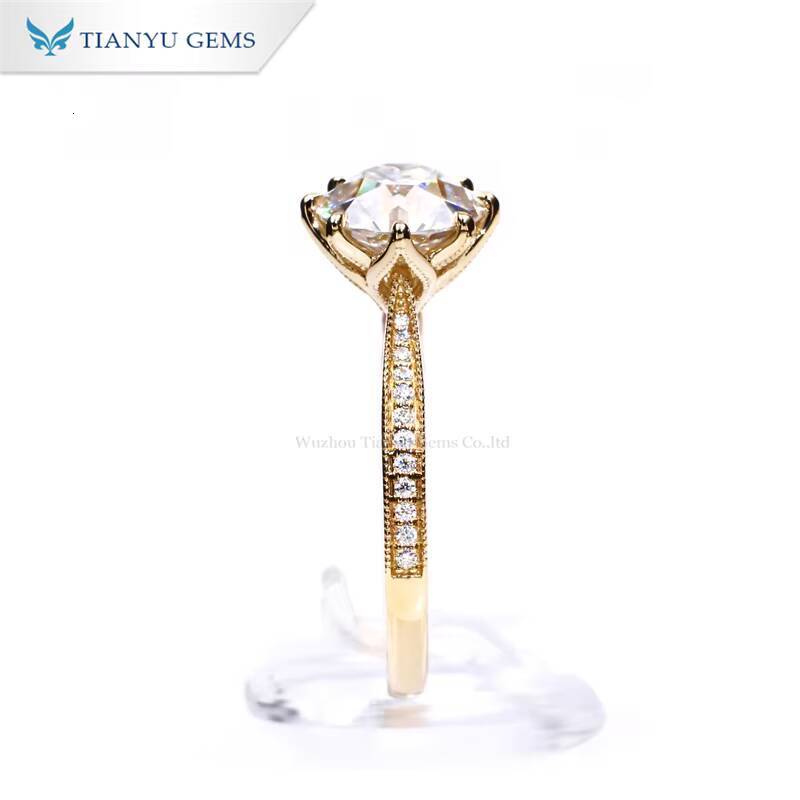 Tianyu Gems 9mm 3ct OEC Cut Moissanite Diamond Ring D VVS1 Round Stone 18k 14k 10k Yellow Gold Women Ring Vintage Custom Jewelry