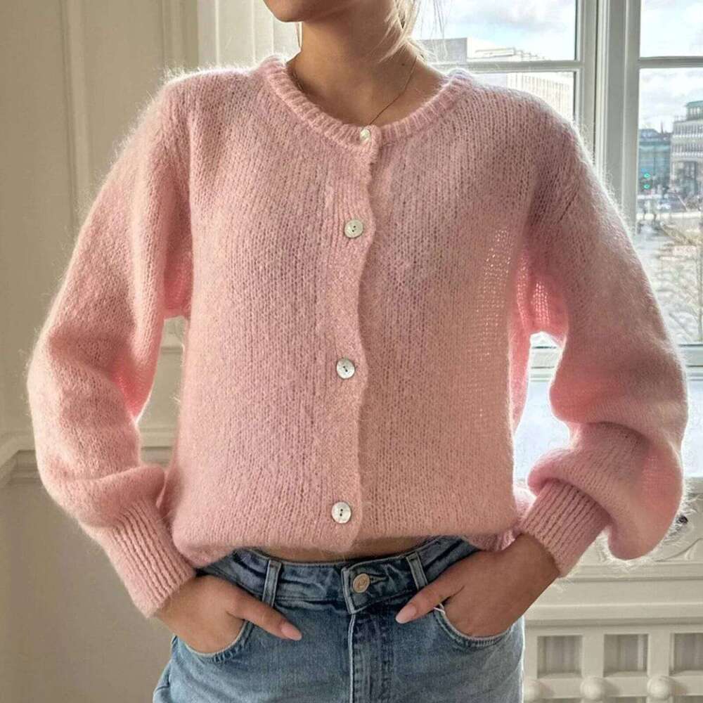 Women Solid Knitted Single Breasted Cardigan O-Neck Long Sleeve Loose Soft Sweater 2025 Autumn Lady Knitwear Designer Sweater Women Bear Sweater