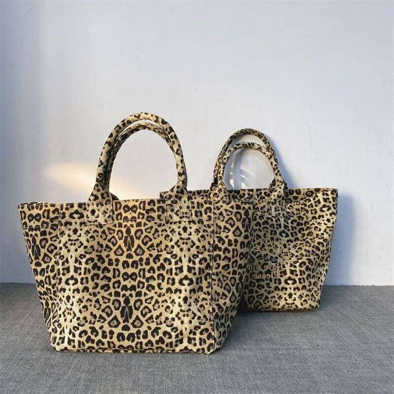 Designer bag 52 Korean Fashion Leopard Pattern Shoulder Bag Trendy Letter Embroidery Tote Women Canvas Large Capacity Handbag Shopping Bags