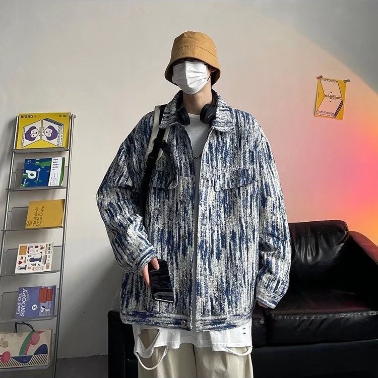 Washed Tie-dye Denim Jacket For Men Spring And Autumn New Korean Version Loose Street Style Designer Coat Harajuku Workwear Jacket
