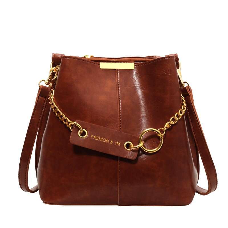 2025 Retro New Large Capacity Women's Shoulder Wide Strap Bucket Bag Fashionable Crossbody