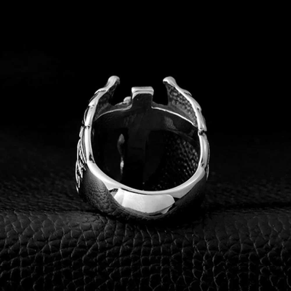 78910111213 Stainless Steel Silver Color Naked Angel Wings Cross Men Ring Punk Finger Jewelry Drop Shipping W251030