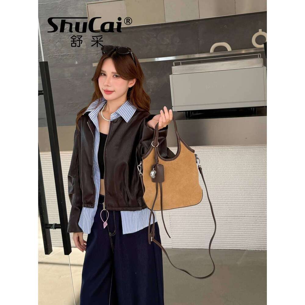 Genuine Grade Matte Suede Leather Women's Handbag Designer Brand Shoulder Crossbody Bucket Bag Cowhide Female Tote New