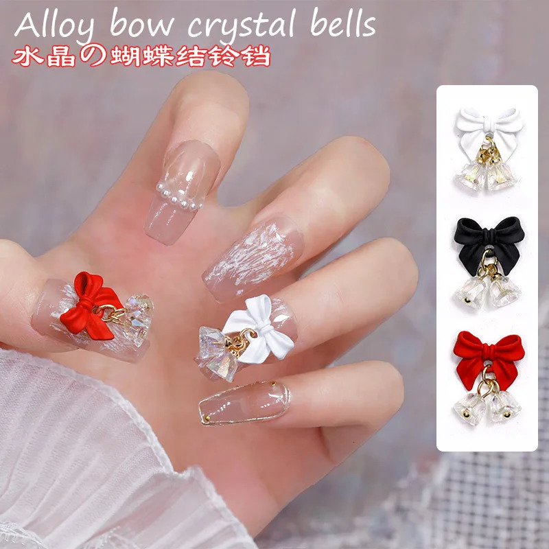 5PCS Nail Charms Bow Crystal Christmas Bell Pendant Metal Nail Art Decoration Jewelry Accessories Manicure Decor Supplies 251027