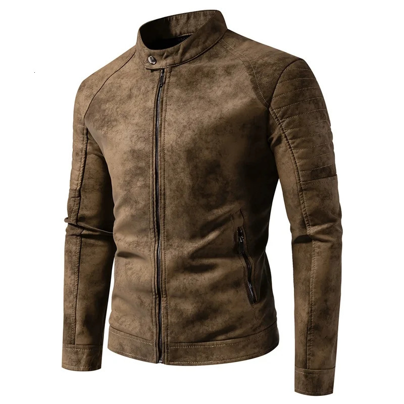 Autumn Winter Breathable Solid Windproof Men Coat Casual Retro Leather Jacket Outdoors Fashion Versatile Stand Collar Tops 251029